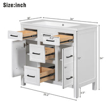 Load image into Gallery viewer, Bathroom Vanity Cabinet With Resin Integrated Sink 4 Drawers, 2 Doors - White