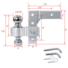 Load image into Gallery viewer, Alu - Adjustable Trailer Drop Hitch With 2" Receiver, 6" Adjustable - Silver
