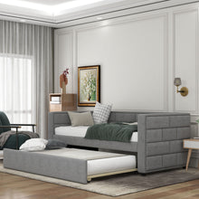 Load image into Gallery viewer, Upholstered Twin Size Daybed With Trundle, Padded Back And Sides - Gray