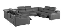 Load image into Gallery viewer, Leather Power Reclining U-Shaped Eight Piece Corner Sectional With Console - Dark Gray