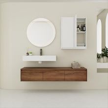 Load image into Gallery viewer, Wall Mounted Bathroom Vanity With Resin Sink And 2 Side Cabinet, 3 Soft Close Drawer - Brown Ebony