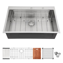 Load image into Gallery viewer, 33" Drop In Kitchen Sink Single Bowl 16 Gauge Stainless Steel Ledge Workstation - Black