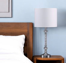 Load image into Gallery viewer, Metal And Faux Crystal Table Lamp With White Drum Shade - Silver