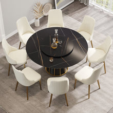 Load image into Gallery viewer, Modern Artificial Stone Round Metal Iron Base Dining Table, Can Accommodate 8 People Artificial Stone Turntable (Not Including Chairs) - Black