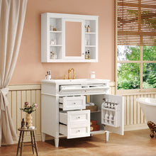 Load image into Gallery viewer, Bathroom Vanity With Mirror Cabinet, Single Sink With 2 Soft Closing Doors And 4 Drawers