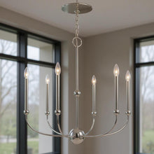 Load image into Gallery viewer, 28" Six Light Dimmable Chandelier With Shades - Nickel