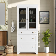 Load image into Gallery viewer, Freestanding Tall Bathroom Cabinet With Adjustable Shelves, Drawers, Soft Close Glass Doors