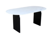 Load image into Gallery viewer, 72" Marble And Solid Wood Sled Base Oval Dining Table - White