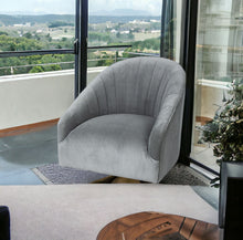 Load image into Gallery viewer, Velet Covered Seat Accent Chair With Gold Swivel Base - Gray