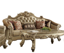 Load image into Gallery viewer, Faux Leather And Gold Sofa With Five Toss Pillows - Bone