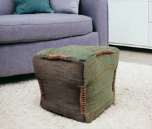 Load image into Gallery viewer, Jute Cube Pouf Ottoman - Green And Brown