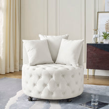 Load image into Gallery viewer, Modern Upholstered Swivel Chair With Button Tufted Design And Movable Wheels