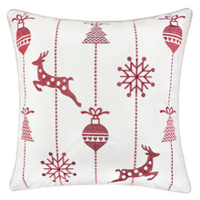 Load image into Gallery viewer, Christmas Throw Pillow With Embroidered Reindeer And Snowflakes - White