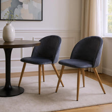 Load image into Gallery viewer, Upholstered Velvet Dining Side Chairs (Set of 2) - Charcoal / Brown