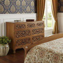 Load image into Gallery viewer, Carved Floral Solid Wood Seven Drawer Dresser - Brown