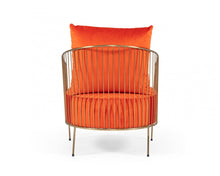 Load image into Gallery viewer, Velvet And Gold Solid Color Arm Chair - Orange
