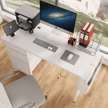 Load image into Gallery viewer, Office Desk With Power Outlet, 3 Drawers And Side Pocket For Office - White