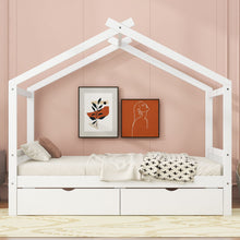 Load image into Gallery viewer, House Style Platform Bed With Headboard, Footboard, 2 Drawers, And Roof Design