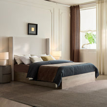 Load image into Gallery viewer, Shelton - Queen Upholstered Wingback Bed With 54" High Headboard - Ivory / Light Gray / Camel Oak