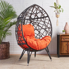 Load image into Gallery viewer, Outdoor Wicker Teardrop Chair With Cushion - Orange / Brown