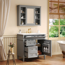 Load image into Gallery viewer, Bathroom Vanity With Mirror Cabinet, Single Sink With 2 Soft Closing Doors And 4 Drawers