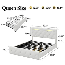 Load image into Gallery viewer, Upholstered Bed Frame With LED Lights, 4 Storage Drawers, Charging Station