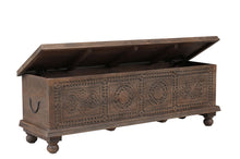 Load image into Gallery viewer, 54" Solid Wood Medallion Storage Ottoman - Brown