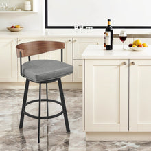 Load image into Gallery viewer, 30" Modern Faux Leather And Iron Low Back Bar Height Swivel Bar Chair - Gray