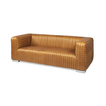 Load image into Gallery viewer, Leather And Solid Wood Sofa - Brown