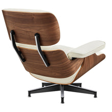 Load image into Gallery viewer, 27" Tufted Genuine Leather Swivel Lounge Chair With Ottoman - Off White / Walnut