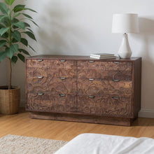 Load image into Gallery viewer, 57" Carved Abstract Solid Wood Six Drawer Dresser - Brown