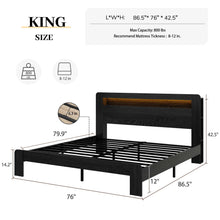 Load image into Gallery viewer, Wood Platform Bed Frame With Storage LED Light Headboard & USB