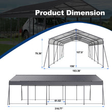 Load image into Gallery viewer, Metal Carport 13 X 26.5 Ft Heavy Duty With Galvanized Steel Roof Metal Garage Canopy With Galvanized Steel Roof & Frame Car Tent Outdoor Storage Shed For Car Boats And Truck - Gray