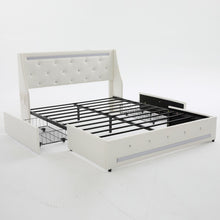 Load image into Gallery viewer, Wingback Upholstered Bed Frame With LED Lights, Charging Station