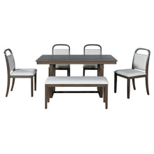 Load image into Gallery viewer, Farmhouse Dining Set With 4 Upholstered Chairs & 1 Bench