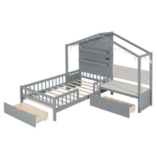Load image into Gallery viewer, House Bed With Upholstered Sofa, Wireless Charging Station, Shelves And 2 Drawers