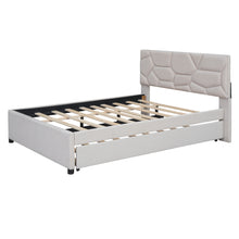 Load image into Gallery viewer, Upholstered Platform Bed With Brick Pattern Headboard And Twin Long Size Trundle