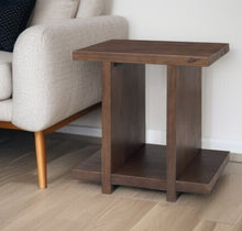 Load image into Gallery viewer, 22" Modern Solid Wood Sled End Table With Shelf - Brown