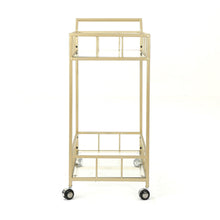 Load image into Gallery viewer, Modern Metal And Glass Bar Cart With Rolling Casters - Gold