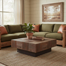 Load image into Gallery viewer, 40" Solid Wood Square Block Coffee Table - Dark Brown And Black