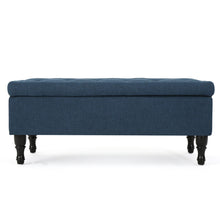 Load image into Gallery viewer, Hyatt - Suede Storage Ottoman With Tufted Top And Dark Wooden Legs - Navy Blue