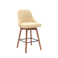 Load image into Gallery viewer, Faux Leather With Solid Wood Swivel Counter Height Bar Chair - Cream And Wood Brown