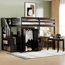 Load image into Gallery viewer, Loft Bed With Stairs, Bookshelf, Drawers, Desk & Wardrobe, Space Saving Multifunctional Furniture