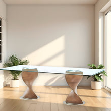 Load image into Gallery viewer, Double Pedestal Base Dining Table - Clear / Brown