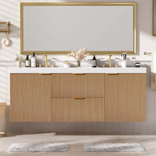 Load image into Gallery viewer, 59.3" Double Sink Bathroom Vanity With Smc Resin Top, Painted Cabinet, Soft Close Doors, Wall Mounted - Wood