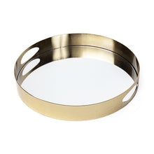 Load image into Gallery viewer, 15" Mirrored Glass Round Metal Tray With Handles - Gold