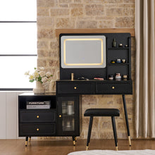 Load image into Gallery viewer, Modern Makeup Vanity Desk With Mirror And Lights Retractable Design Engineered Wood - Black