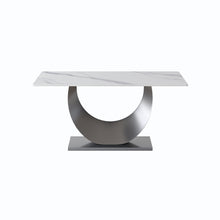 Load image into Gallery viewer, 63" Modern Artificial Stone Crescent-Shaped Metal Legs, Can Accommodate 6-8 People - White / Black