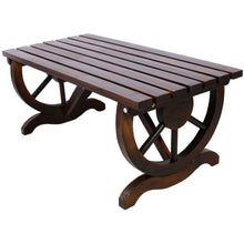 Load image into Gallery viewer, Rustic Wooden Bench With Wagon Wheel Legs For Garden And Patio - Brown