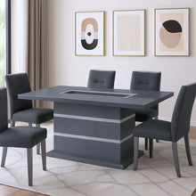 Load image into Gallery viewer, 79" Faux Crystals Glass And Wood Pedestal Base Dining Table - Dark Gray